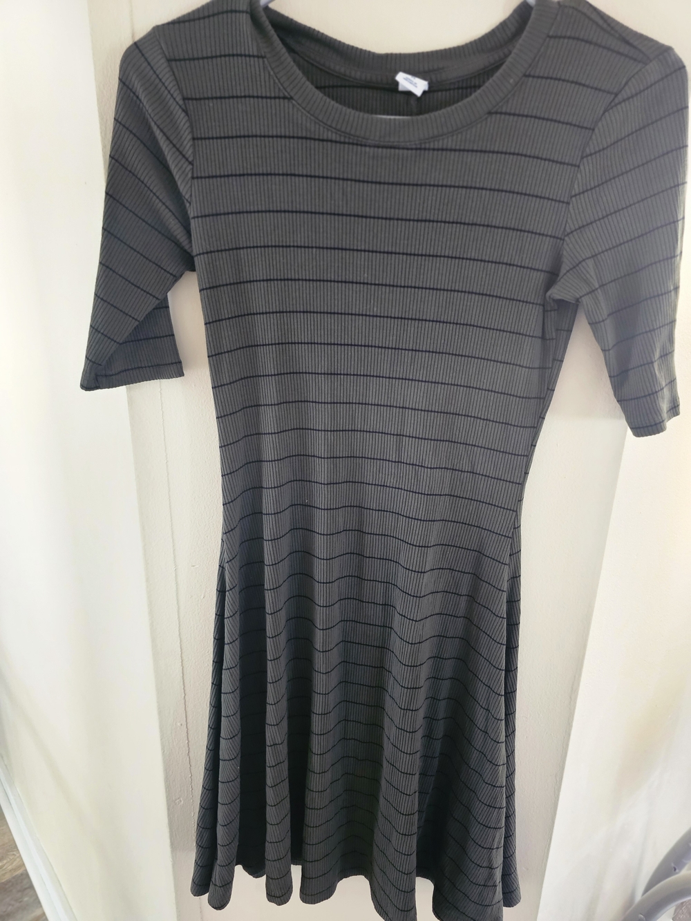 Old Navy Green Ribbed Stripe Fit & Flare Mini Dress
